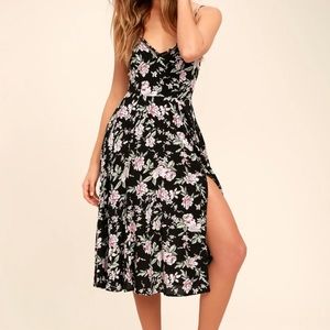 Lulus Esperanza Black Floral Print Midi Dress